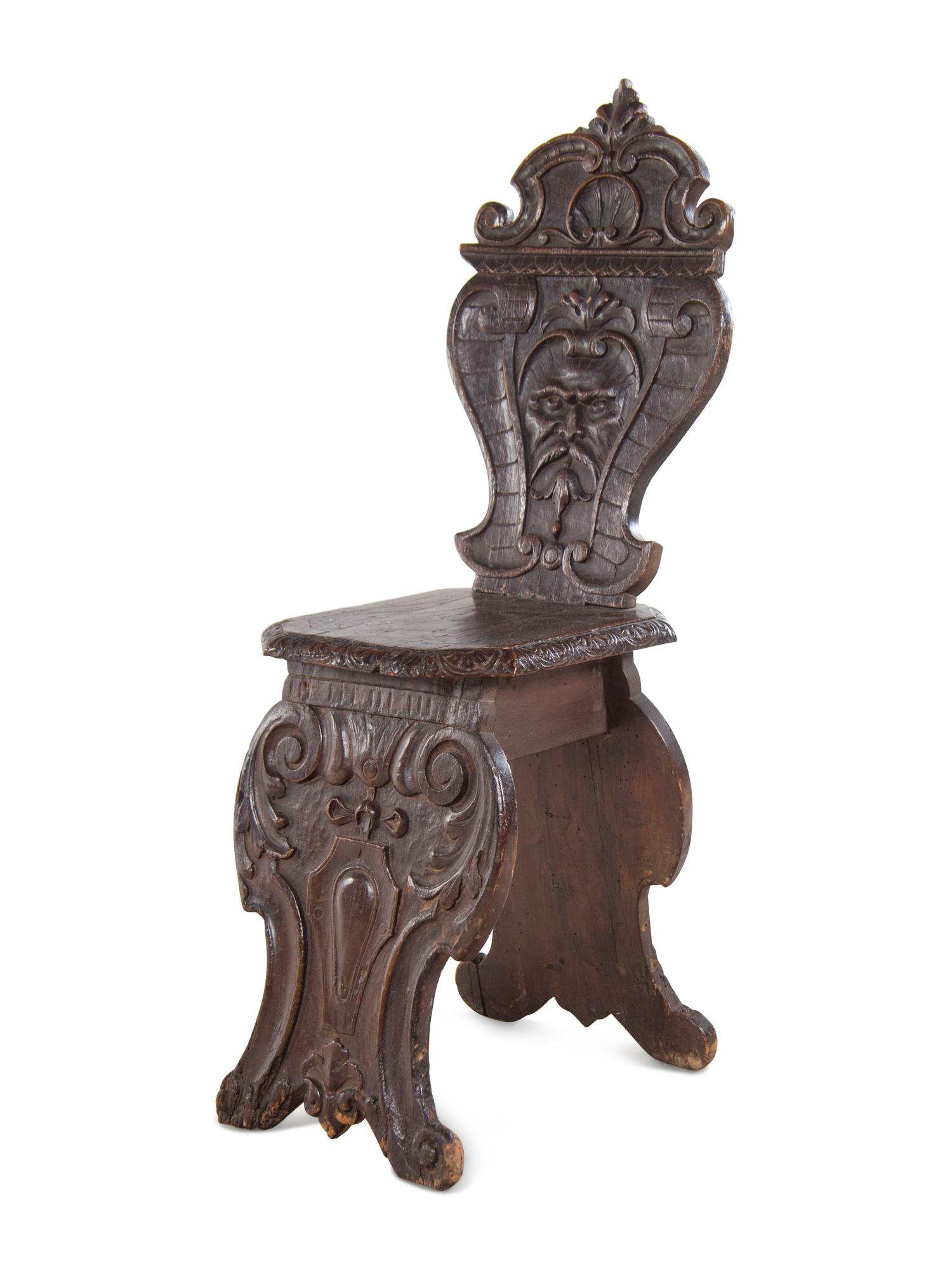 An Italian Baroque Walnut Hall Chair