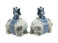 A Pair of Chinese Export Style Porcelain Elephants