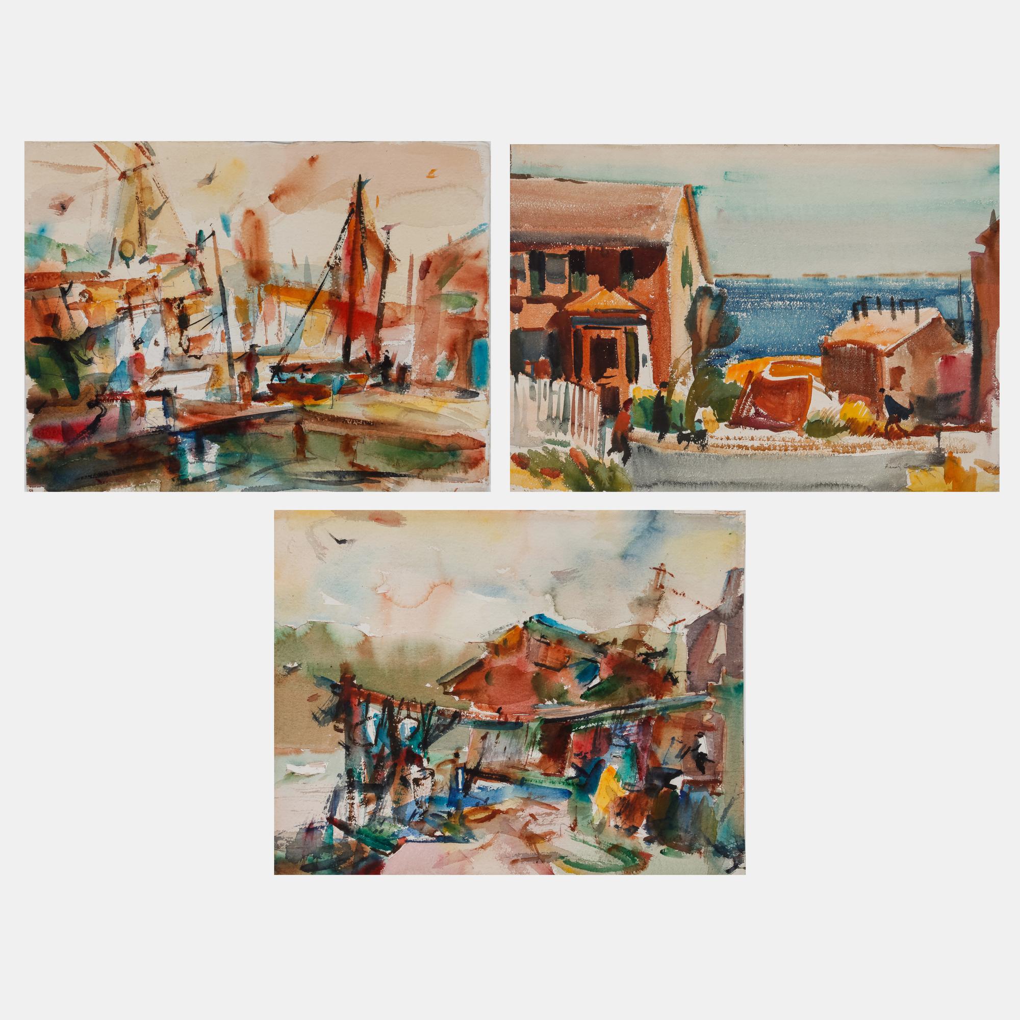 Three works: Provincetown, Mass; Harbor Scene with Boats; and Harbor Scene