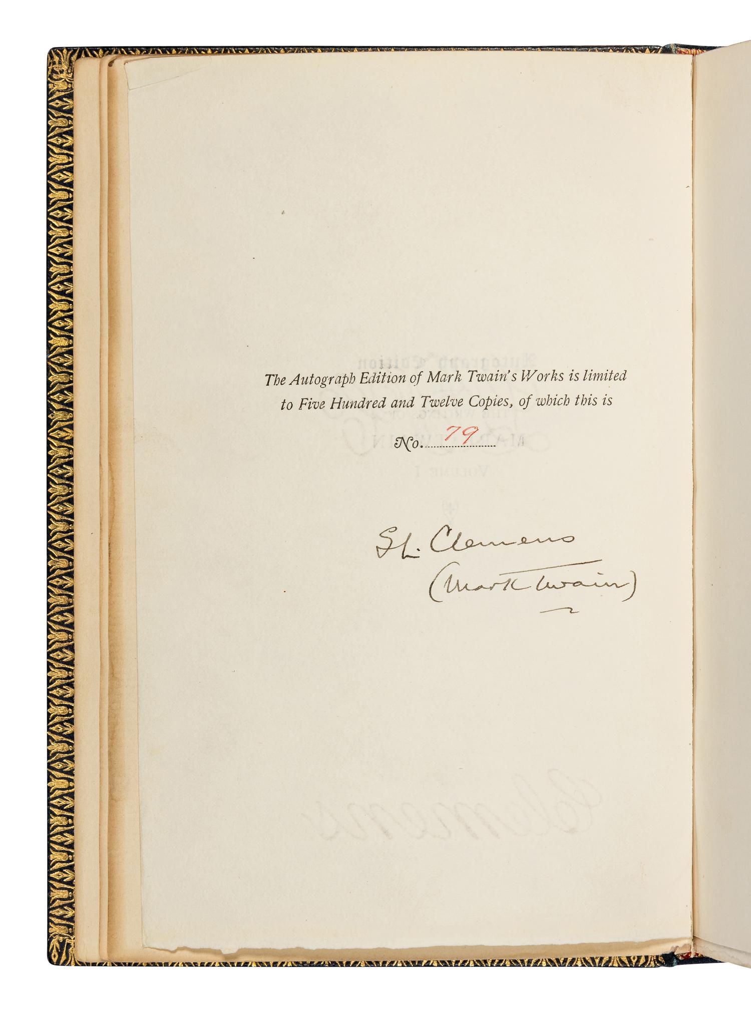 [BINDINGS]. CLEMENS, Samuel Langhorne ("Mark Twain") (1835-1910). The Writings of Mark Twain . Hartford, CT: American Publishing Co., 1899.