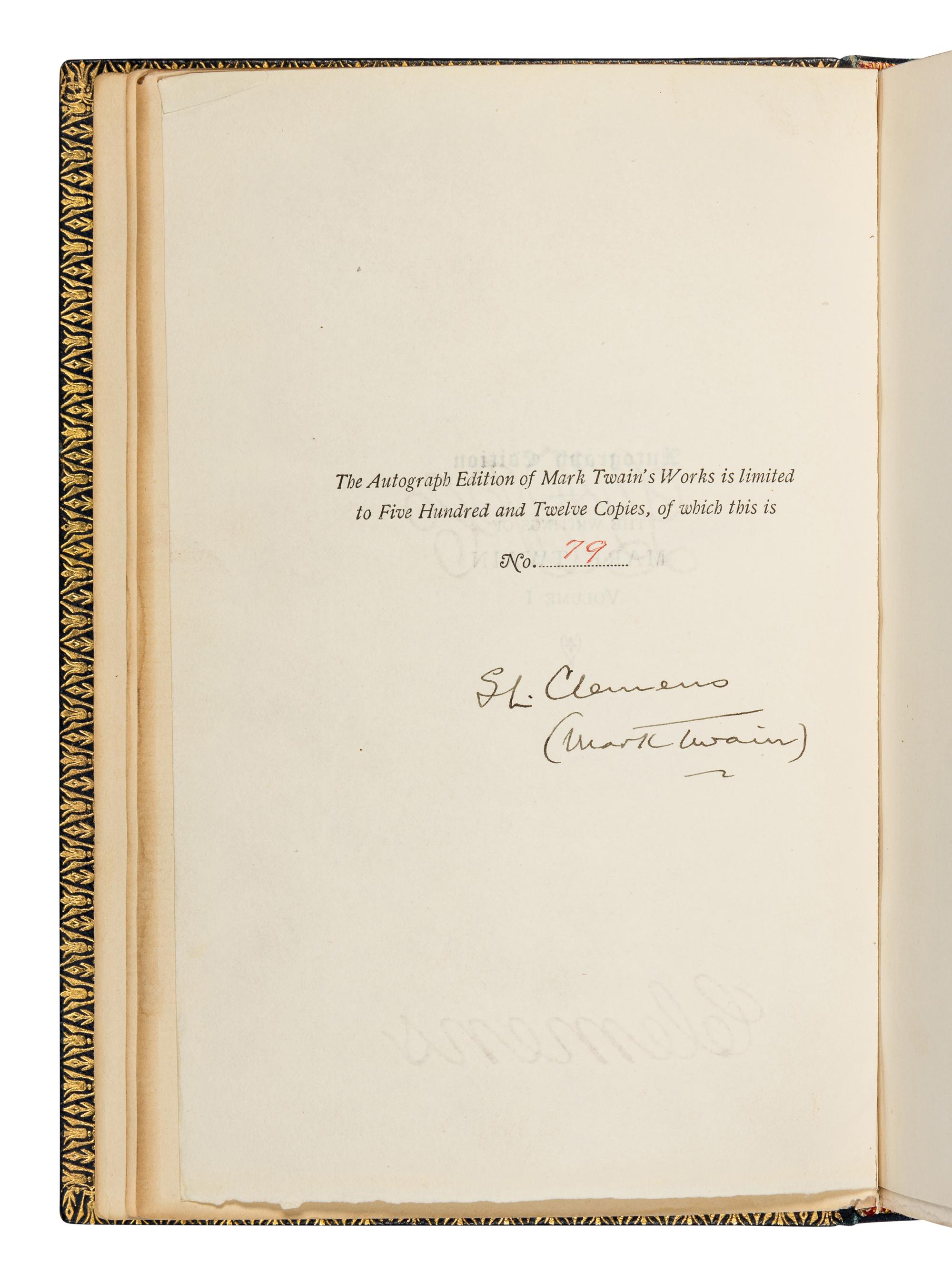 [BINDINGS]. CLEMENS, Samuel Langhorne ("Mark Twain") (1835-1910). The Writings of Mark Twain . Hartford, CT: American Publishing Co., 1899.