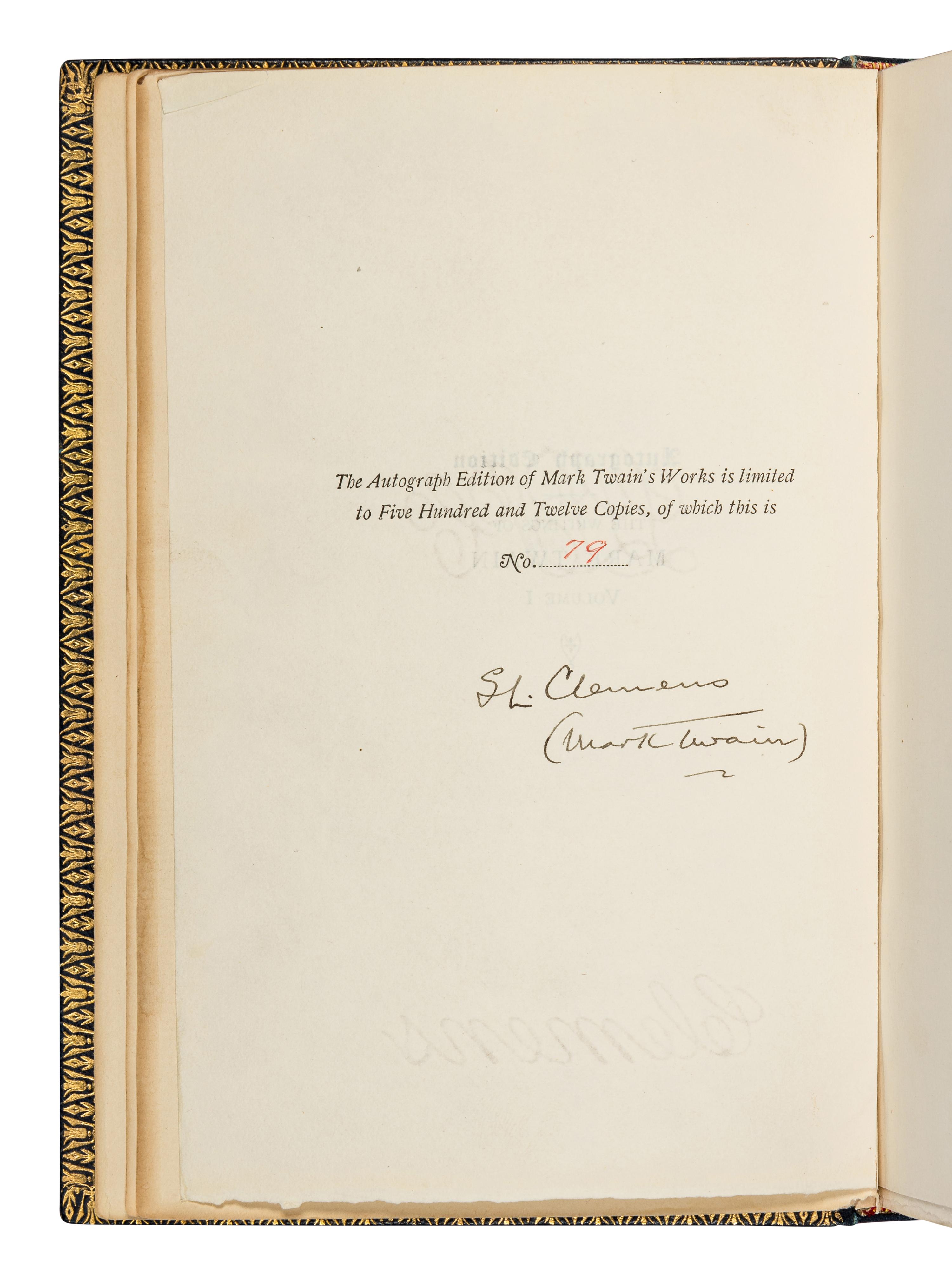 [BINDINGS]. CLEMENS, Samuel Langhorne ("Mark Twain") (1835-1910). The Writings of Mark Twain . Hartford, CT: American Publishing Co., 1899.