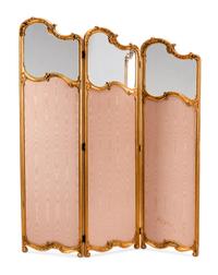A French Carved Giltwood, Upholstery and Mirror Screen