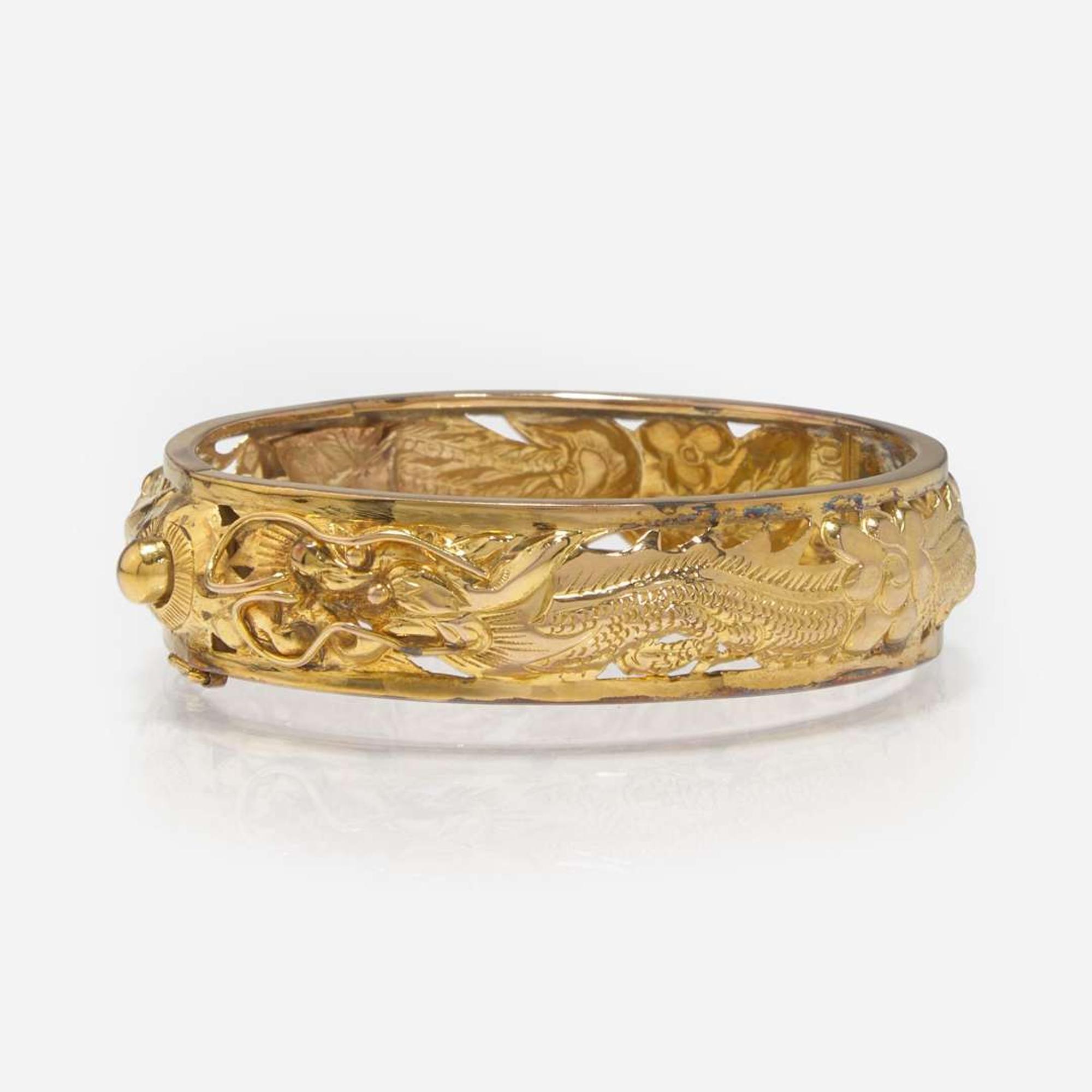14K Yellow Gold Dragon Bangle Bracelet