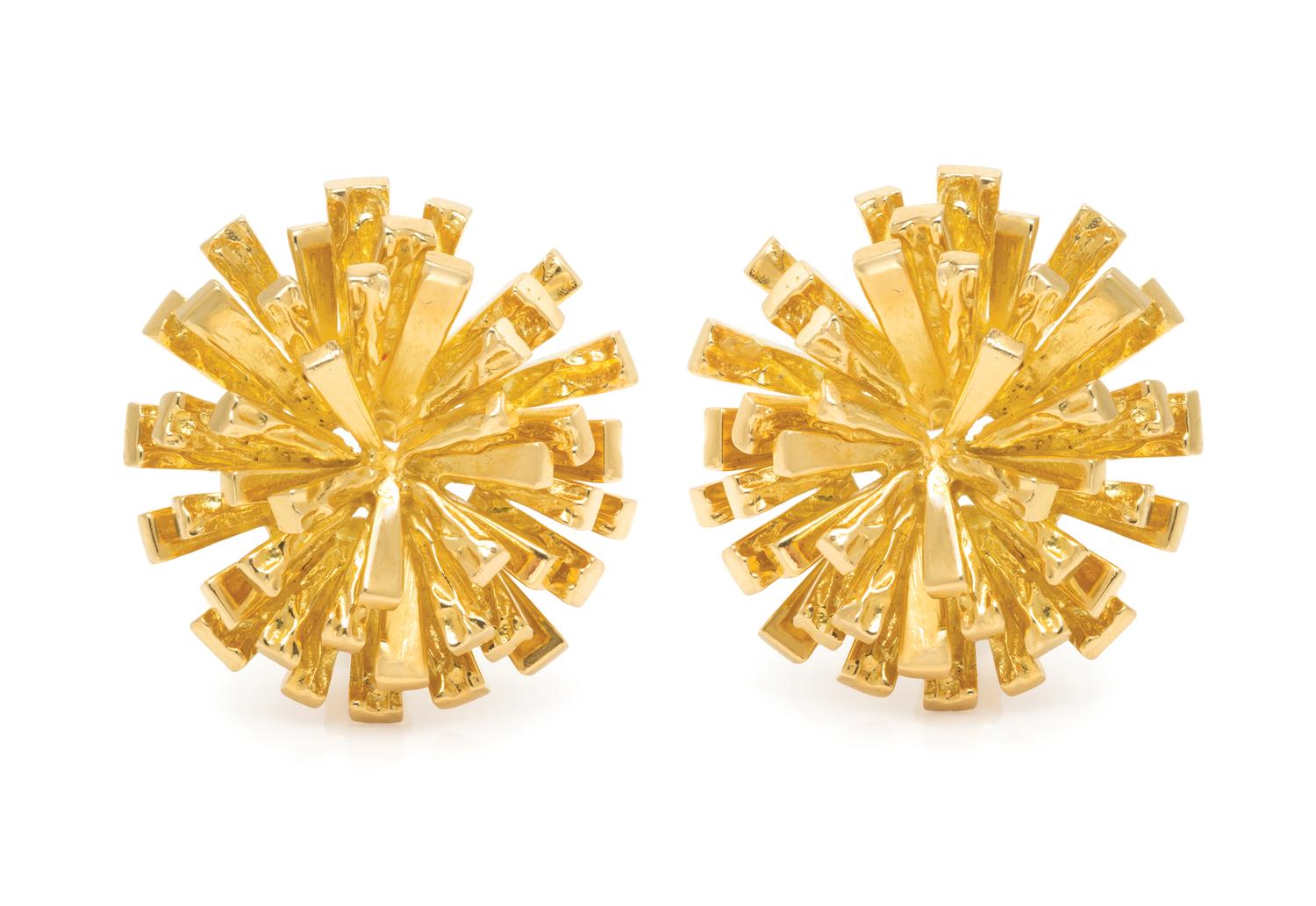 A Pair of 18 Karat Yellow Gold Starburst Earclips, Tiffany & Co., Circa 1960, 31.30 dwts.