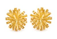 A Pair of 18 Karat Yellow Gold Starburst Earclips, Tiffany & Co., Circa 1960, 31.30 dwts.