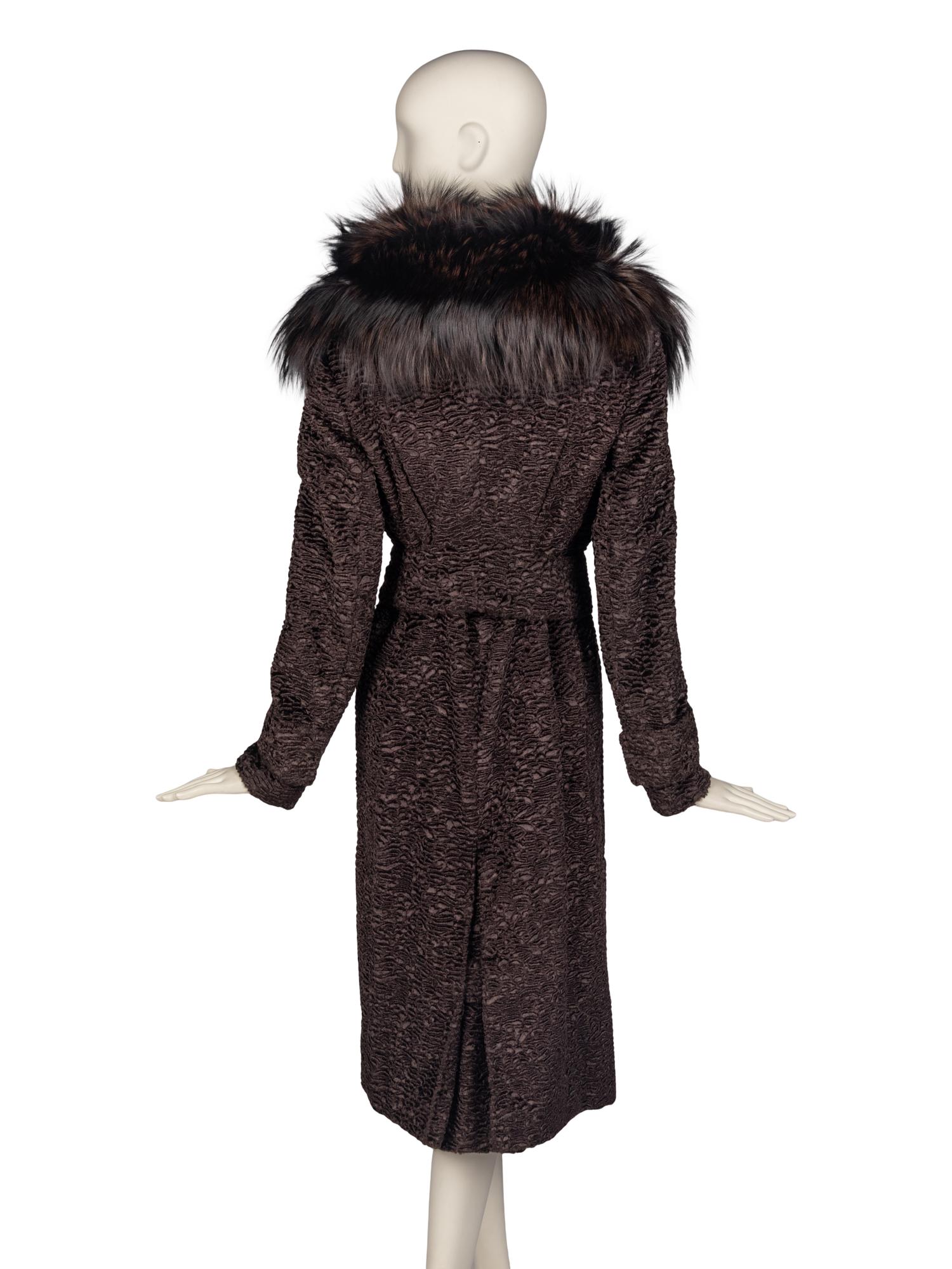 Tom Ford Faux Astrakhan Coat with Fox Fur Collar