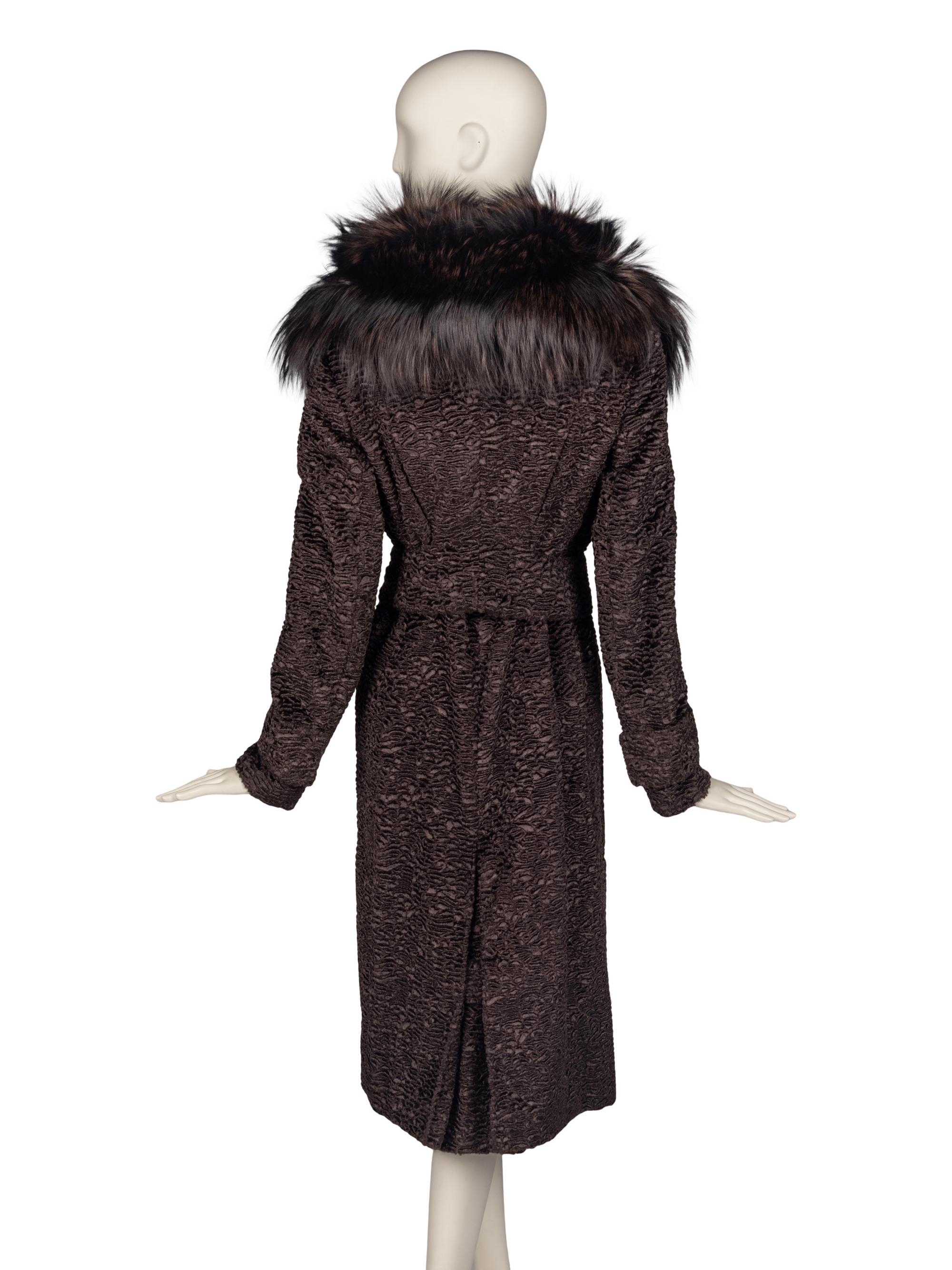 Tom Ford Faux Astrakhan Coat with Fox Fur Collar