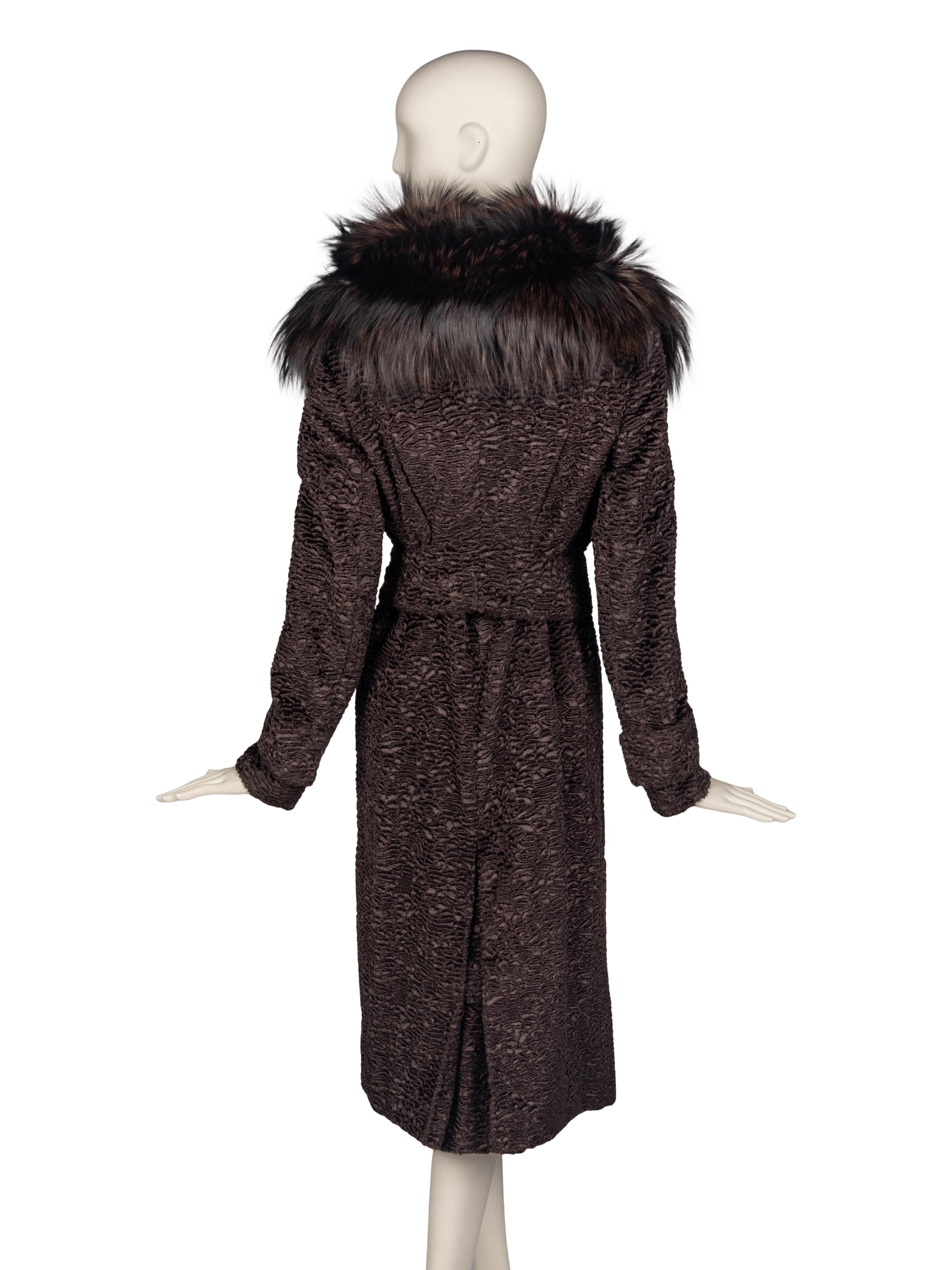 Tom Ford Faux Astrakhan Coat with Fox Fur Collar