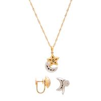 BICOLOR GOLD AND DIAMOND MOON AND STAR SET