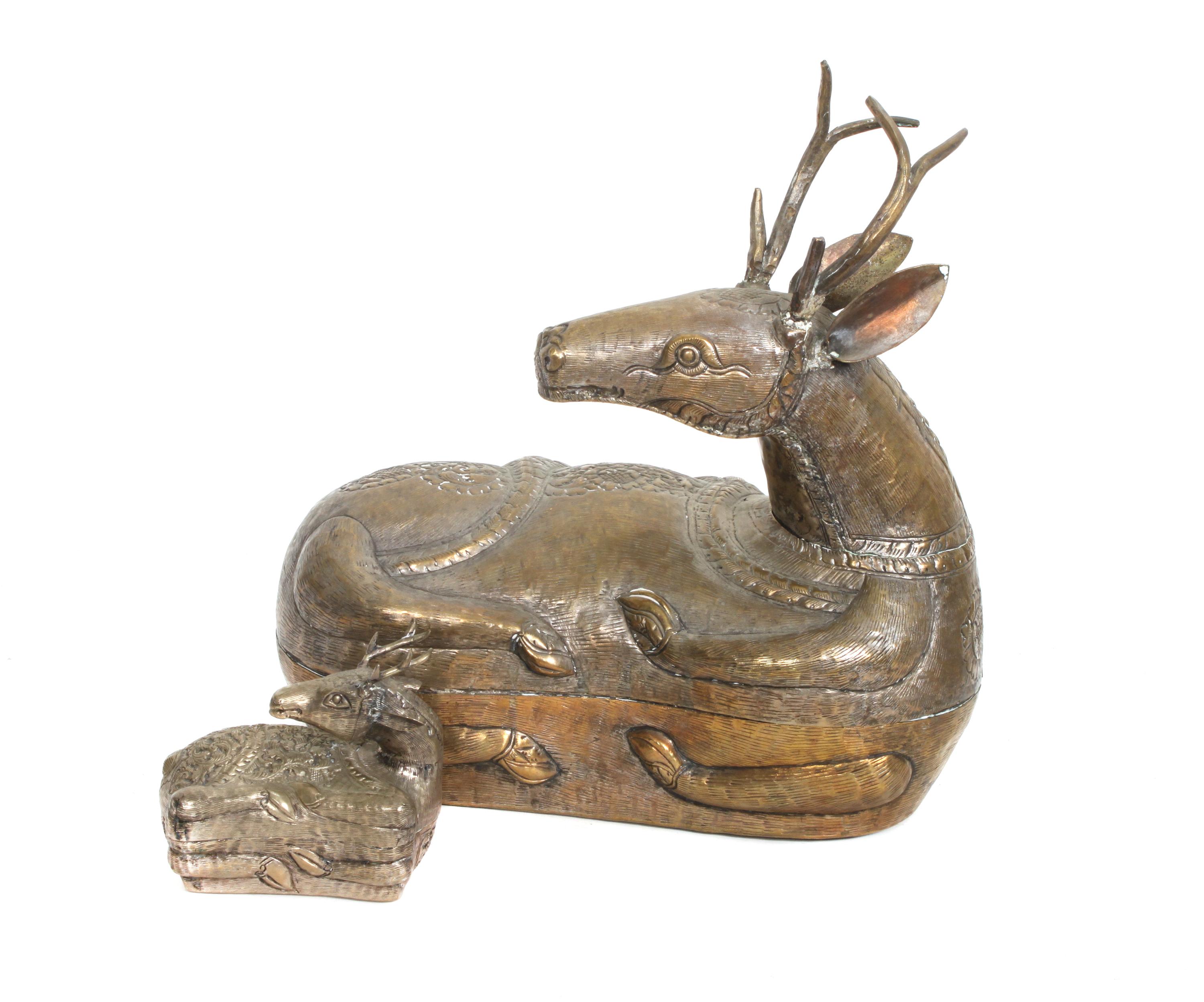 Two Silvered Brass Animalier Boxes Height 13 1/4 x width 12 x depth 6 1/2 inches (larger) — CIRCA 1950