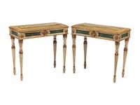 A Pair of Italian Faux Marble Painted Console Tables