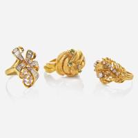 A Collection of Three Yellow Gold and Gemstone Rings
