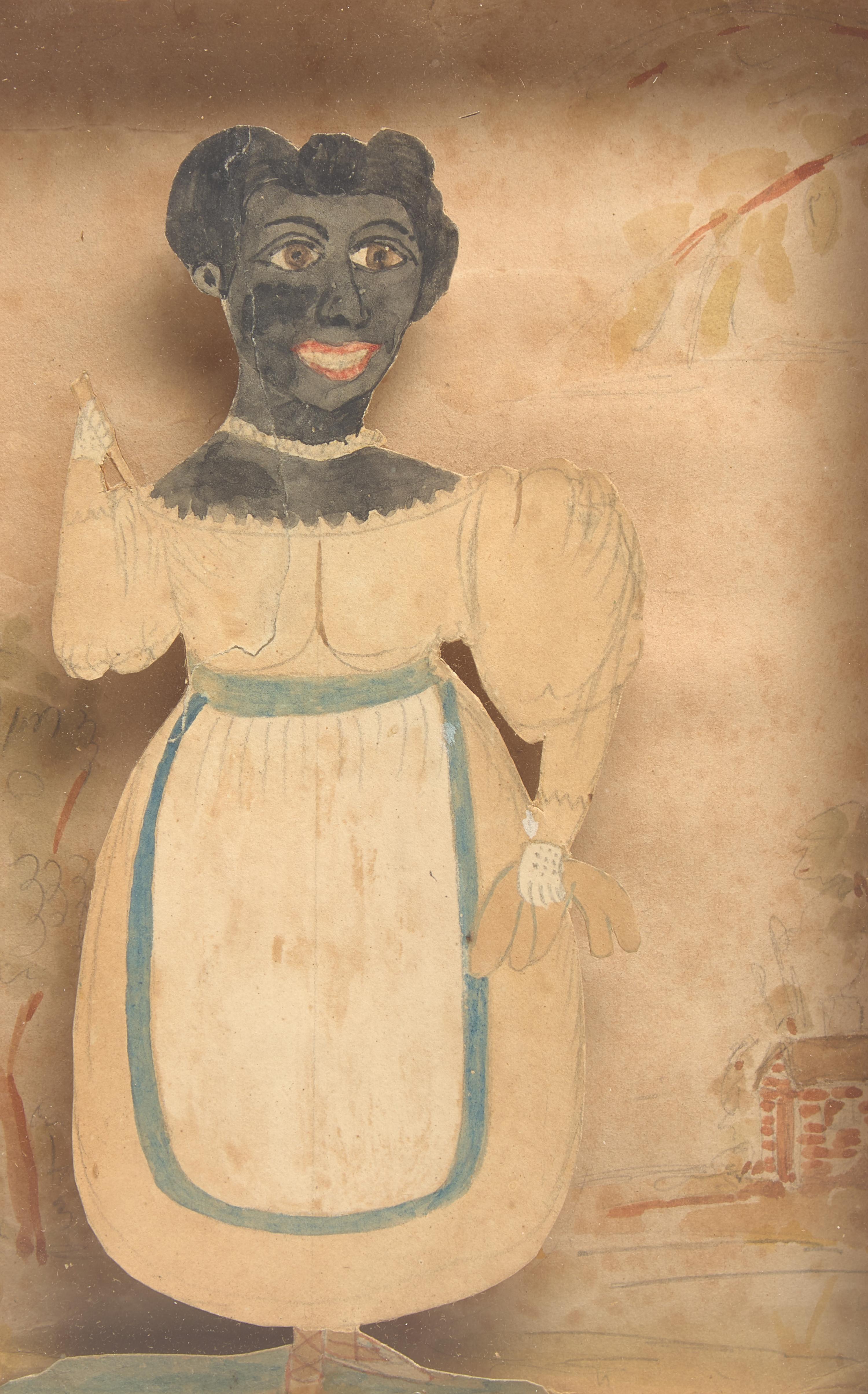 A Pair of Shadowboxes with Painted Paper Cut-Outs of An African-American Lady and Gentleman