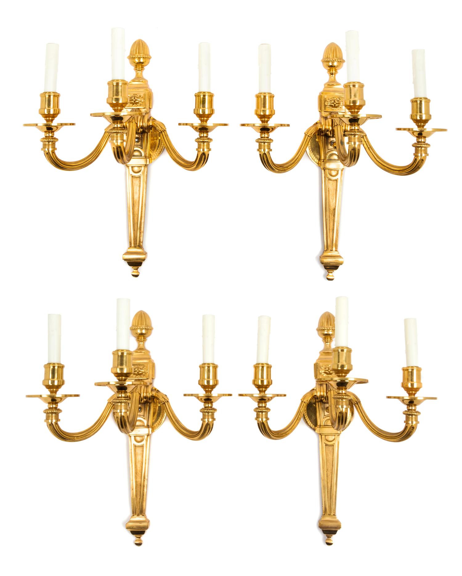 A Set of Four Louis XVI Style Gilt Bronze Sconces Height 21 inches. — 20TH CENTURY