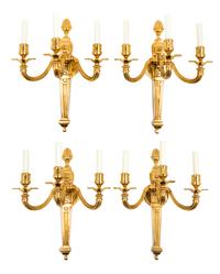 A Set of Four Louis XVI Style Gilt Bronze Sconces Height 21 inches. — 20TH CENTURY