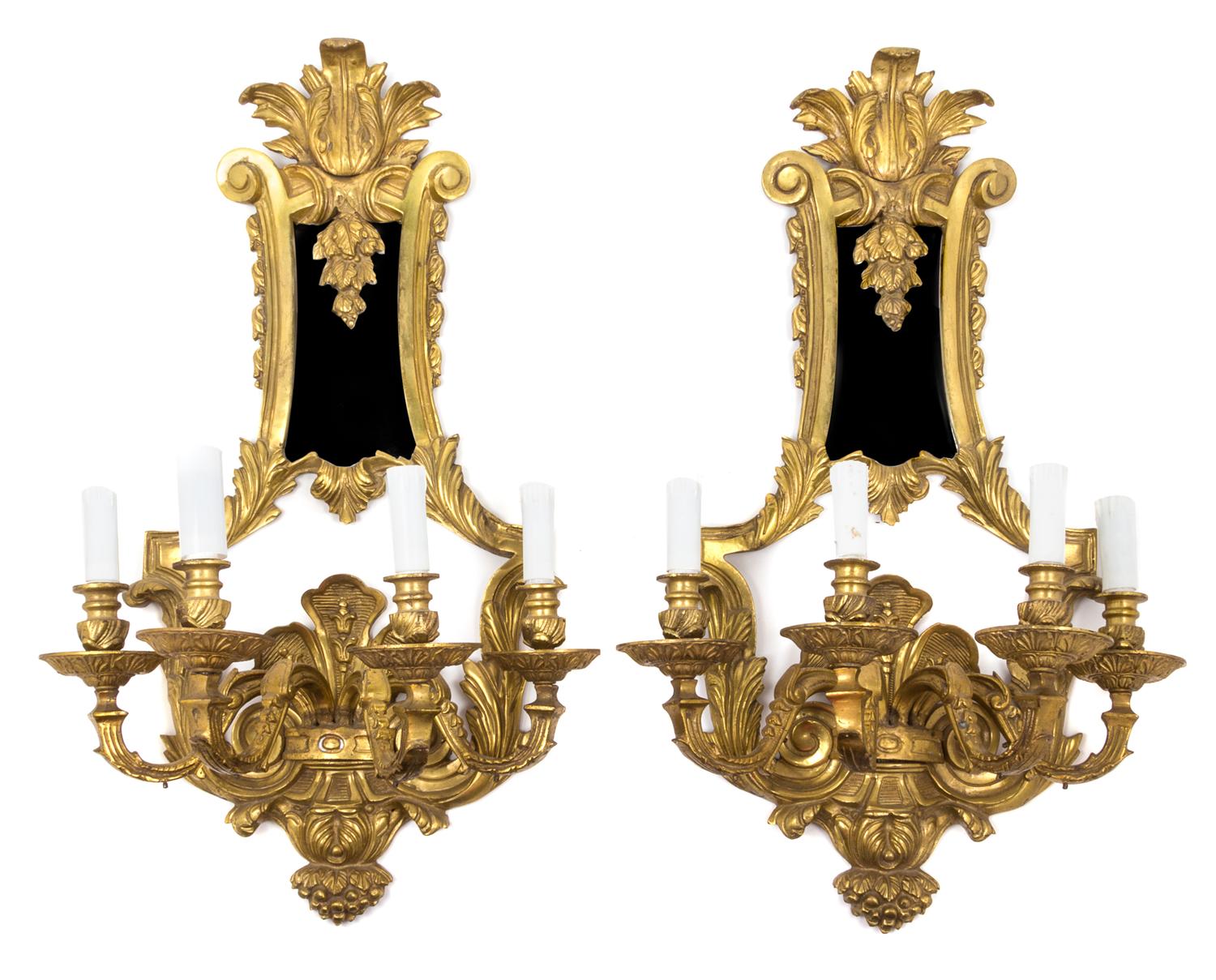 A Pair of Neoclassical Gilt Bronze Four-Light Sconces Height 27 1/4 inches. — LATE 19TH/EARLY 20TH CENTURY