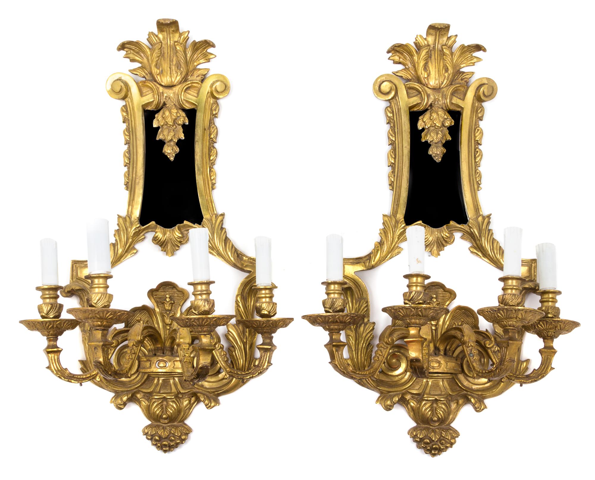 A Pair of Neoclassical Gilt Bronze Four-Light Sconces Height 27 1/4 inches. — LATE 19TH/EARLY 20TH CENTURY