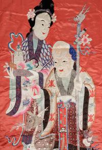 Six Chinese Embroidered and Woven Silk Panels