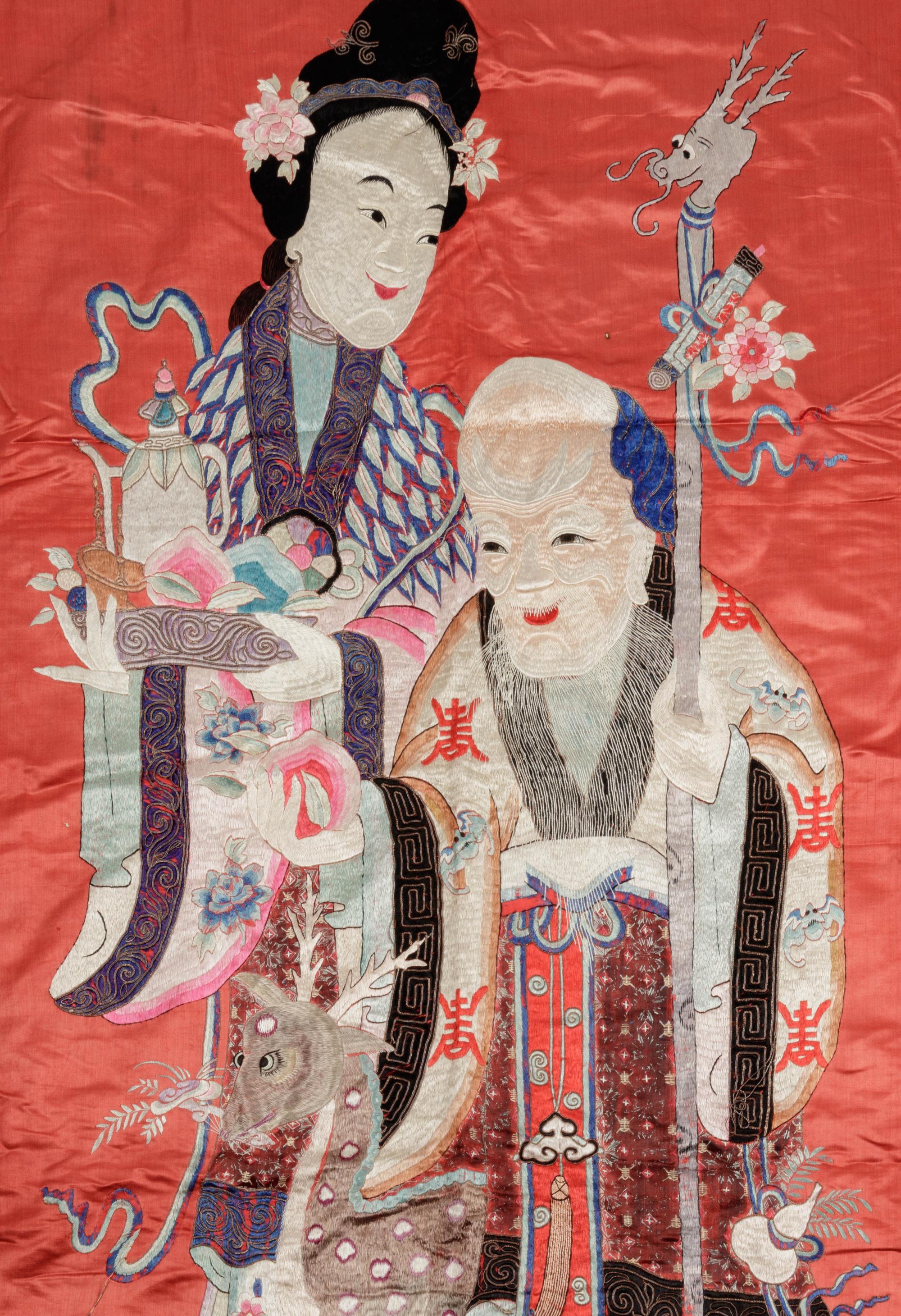 Six Chinese Embroidered and Woven Silk Panels