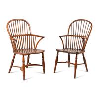 An Assembled Set of Seven Yew Wood Windsor Chairs