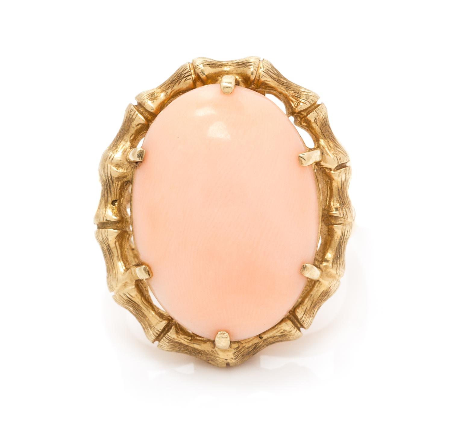 A Yellow Gold and Coral Ring, 4.90 dwts.