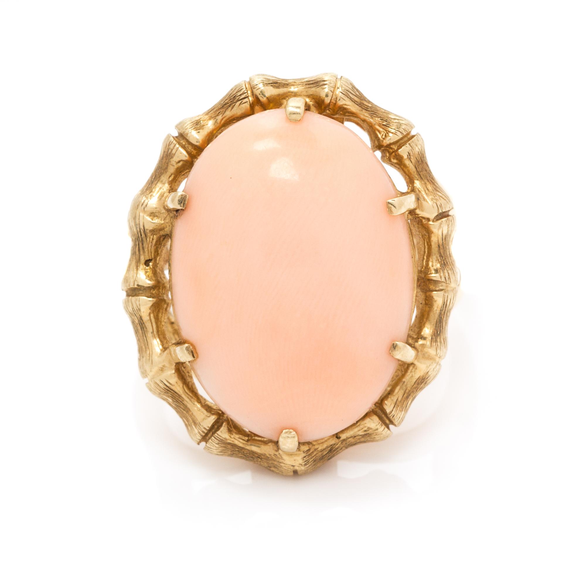 A Yellow Gold and Coral Ring, 4.90 dwts.