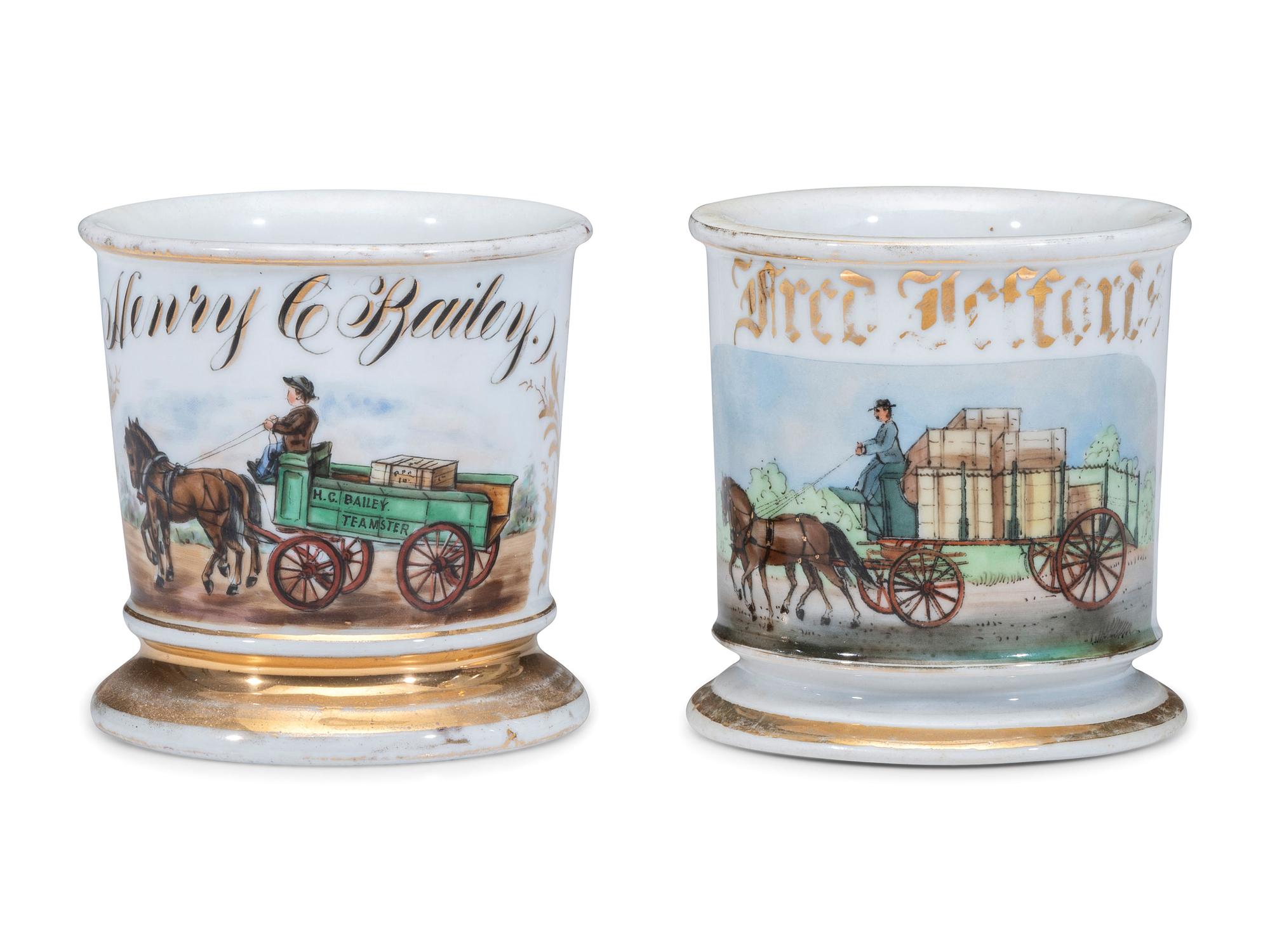 Two Teamster's Porcelain Occupational Shaving Mugs