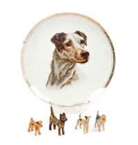 A Group of Five Wire Fox Terrier Articles Diameter of plate 9 3/4 inches.