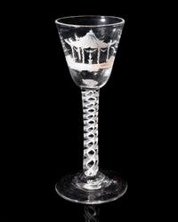 A Beilby Enameled Opaque Twist Wine Glass
