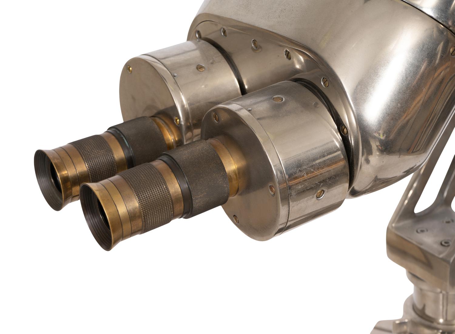 A WWII Style Stainless Steel Naval/Celestial Binoculars on Tripod