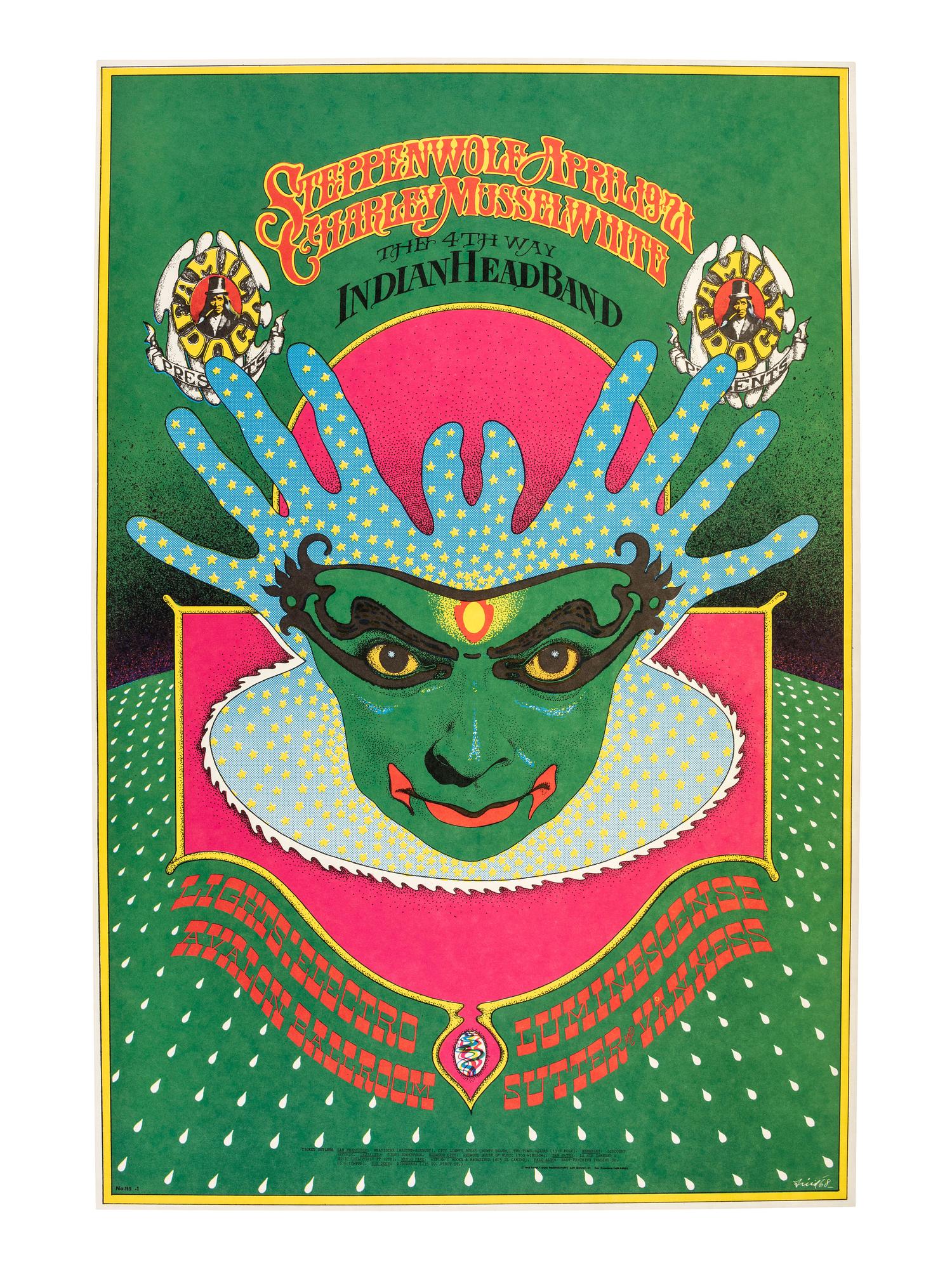 [MUSIC] -- [POSTERS]. GRIFFIN, Rick, FRIED, Robert, MOUSE, Stanley, KELLEY, Alton, MOSCOSO, Victor, artists. A group of 8 Family Dog posters from 1968, comprising: