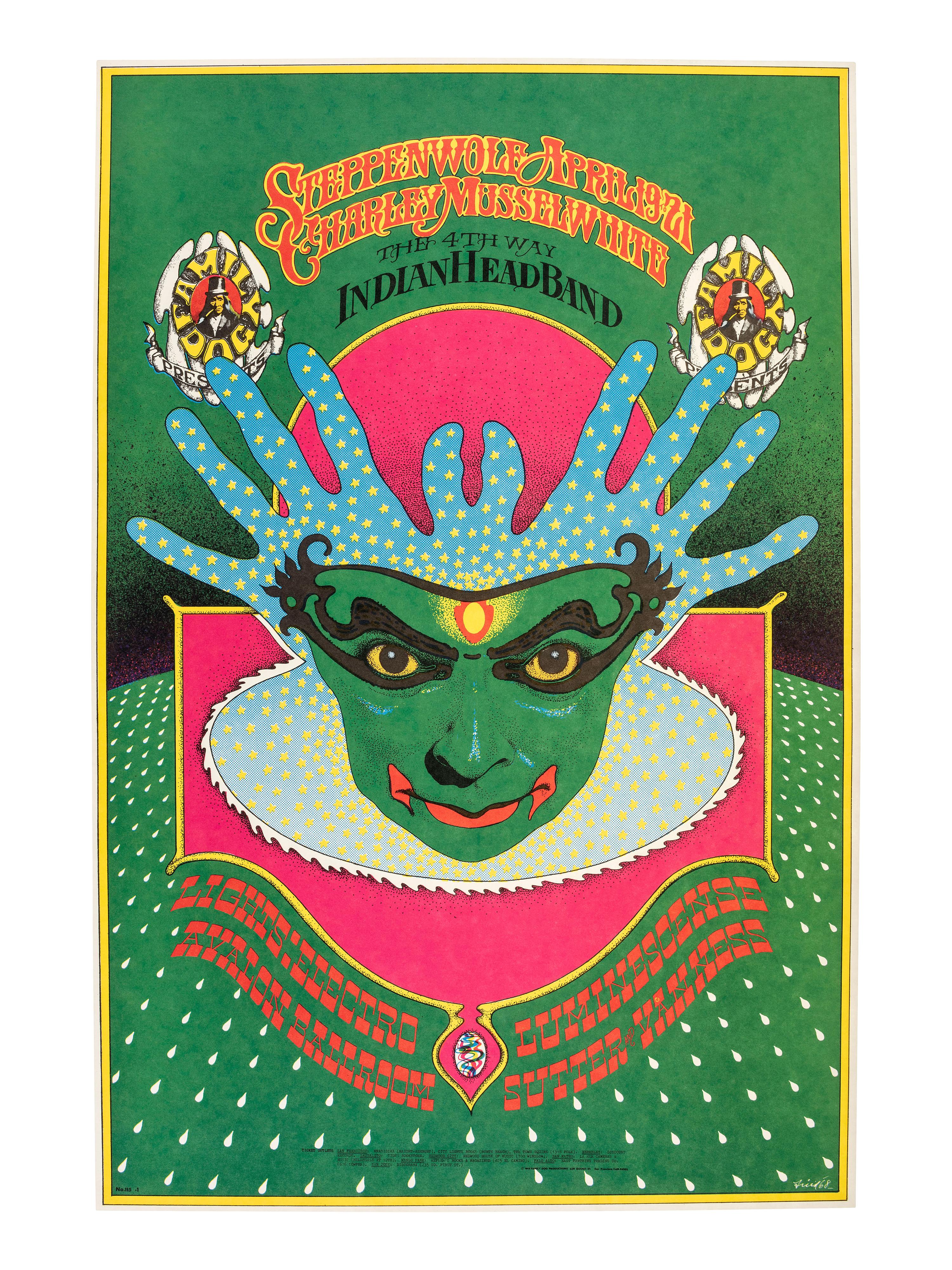 [MUSIC] -- [POSTERS]. GRIFFIN, Rick, FRIED, Robert, MOUSE, Stanley, KELLEY, Alton, MOSCOSO, Victor, artists. A group of 8 Family Dog posters from 1968, comprising: