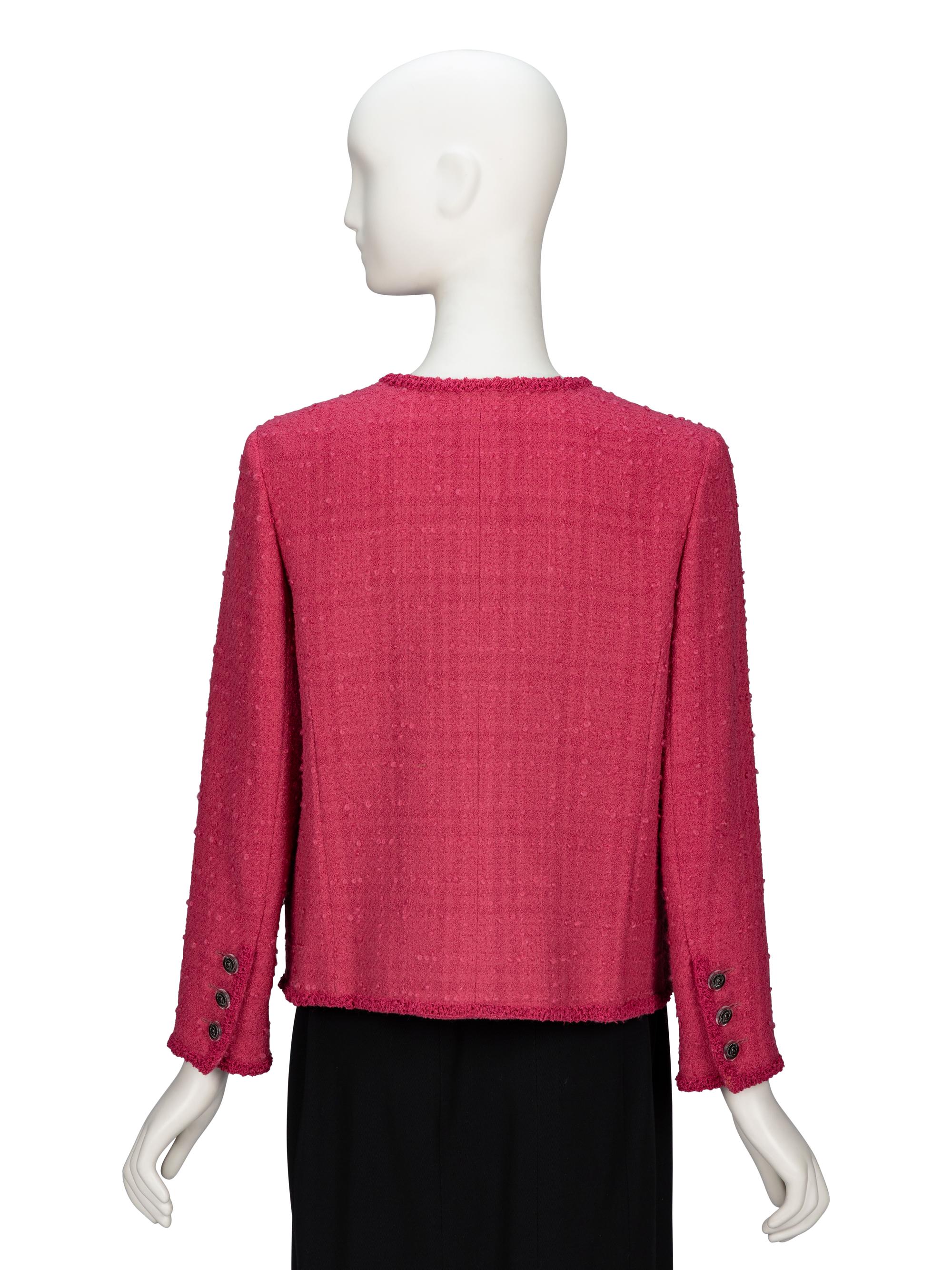 Chanel, Pink Tweed Cardigan Jacket with Tweed Camellias