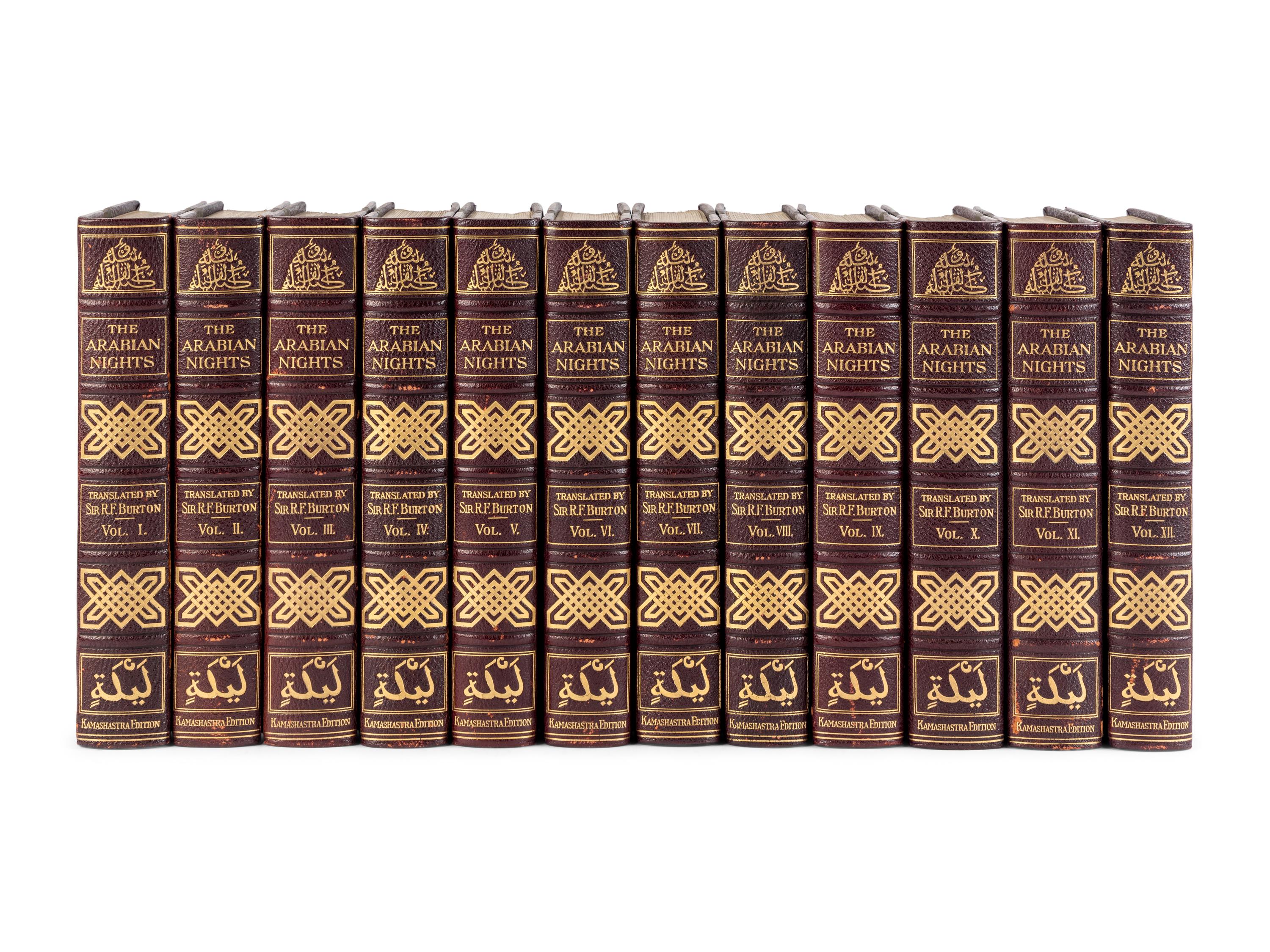 BURTON, Richard Francis, Sir (1821-1890), translator. The Book of the Thousand Nights and a Night… Reprinted from the Original Edition . 8 volumes. -- Supplemental Nights . 4 volumes. Leonard C. Smithers, editor. Albert Letchford, illustrator. London: H.S. Nichols Ltd., 1897.