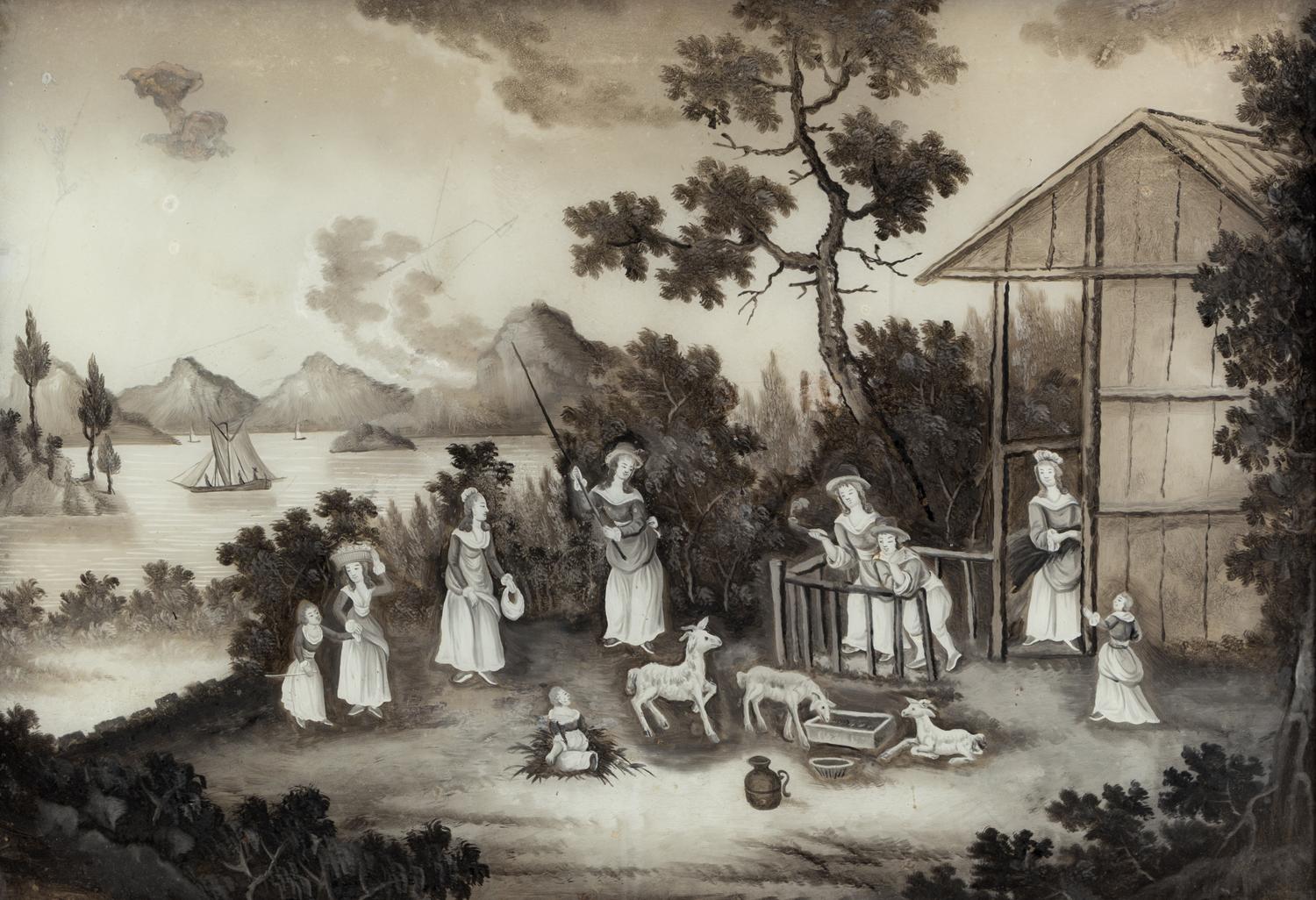 A Pair of Chinese Export Reverse Paintings on Glass