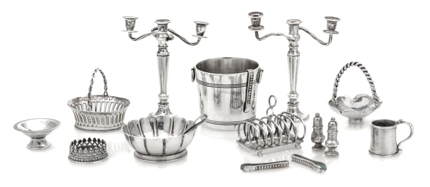 A Collection of English Silver Table Articles, William Gordon Blacklock, London, comprising four bread tongs; a pair of three-light can