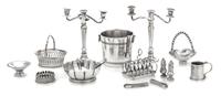 A Collection of English Silver Table Articles, William Gordon Blacklock, London, comprising four bread tongs; a pair of three-light can