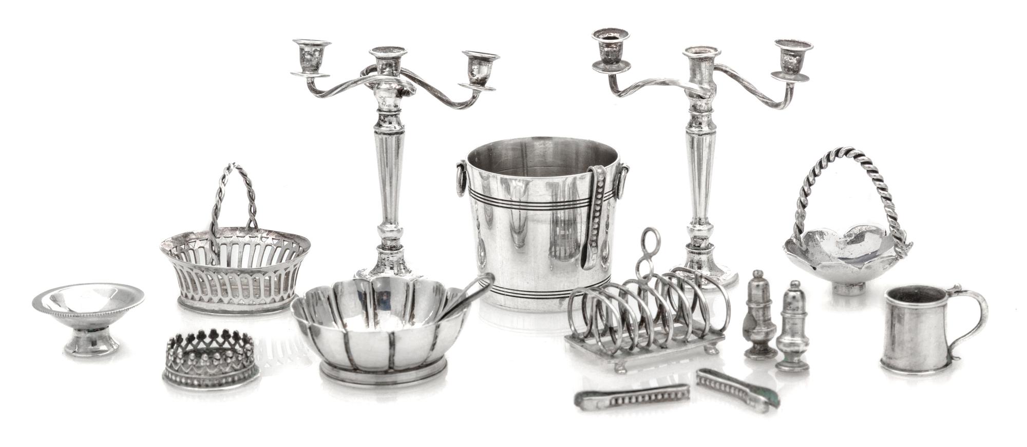 A Collection of English Silver Table Articles, William Gordon Blacklock, London, comprising four bread tongs; a pair of three-light can