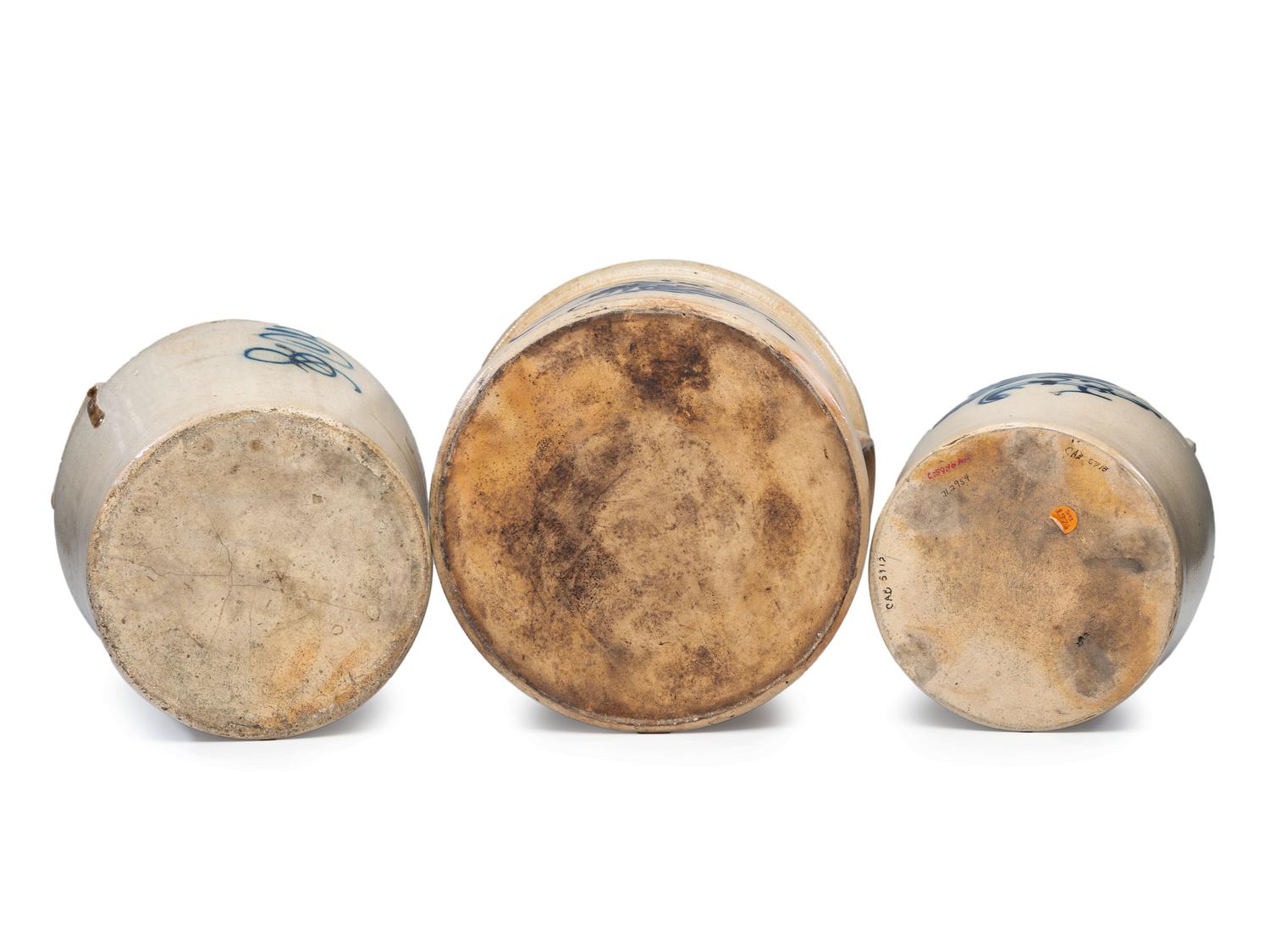Three Cobalt-Decorated Stoneware Vessels
