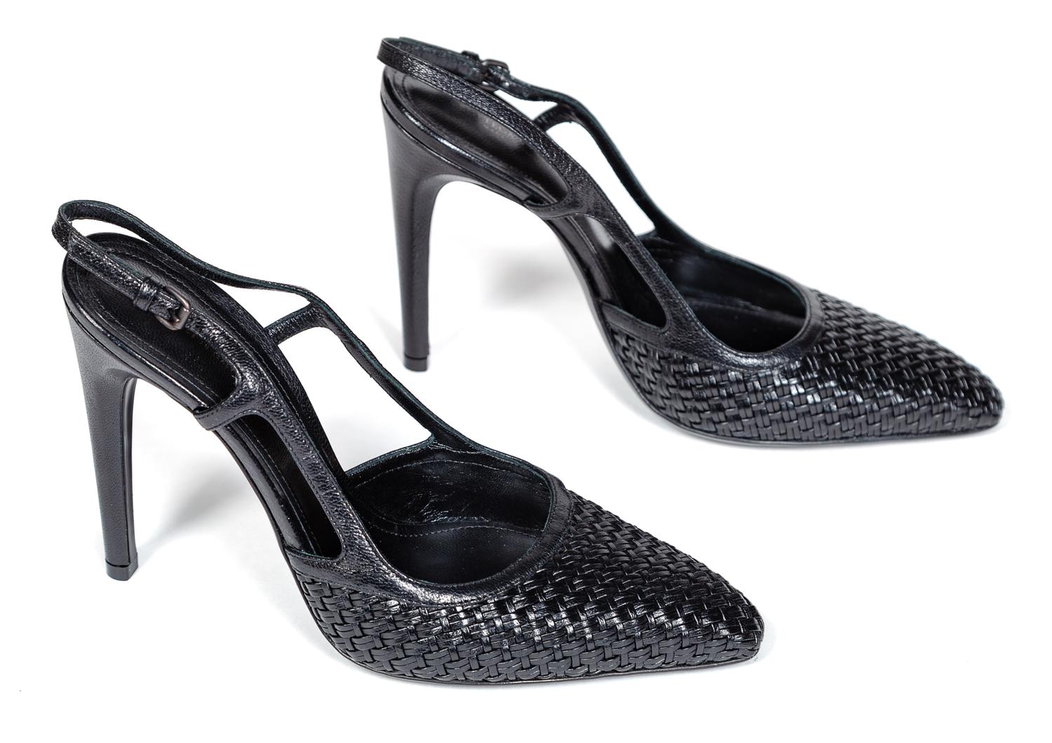 A Pair of Bottega Veneta Black Intrecciato Slingbacks, Size 38.5.