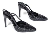 A Pair of Bottega Veneta Black Intrecciato Slingbacks, Size 38.5.