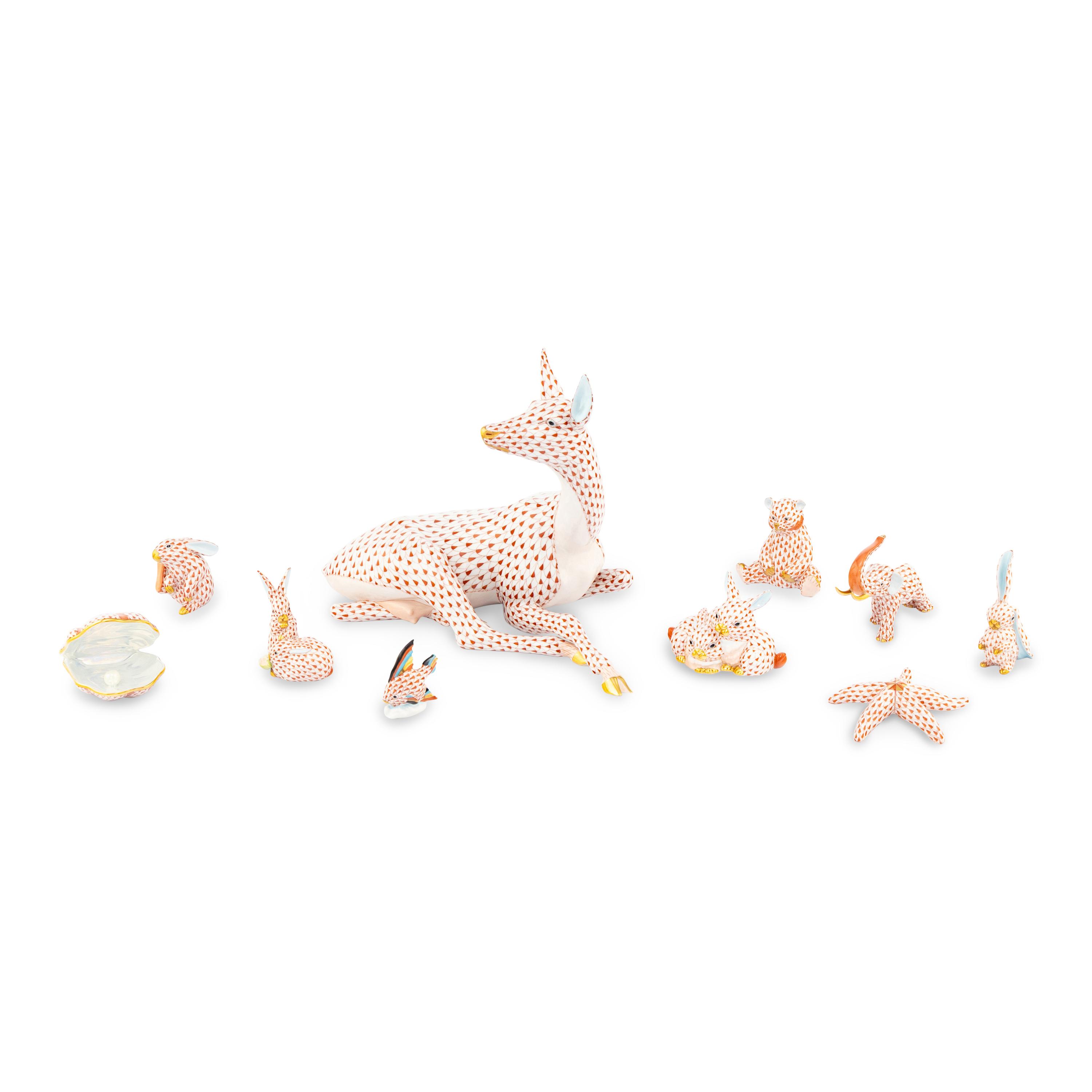 Ten Herend Porcelain 'Rust Fishnet" Figurines