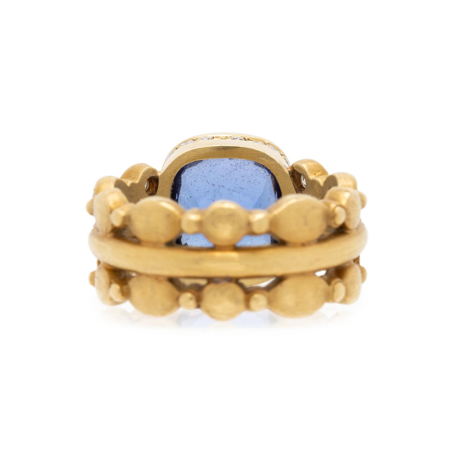 DORIS PANOS YELLOW GOLD, TANZANITE AND DIAMOND RING
