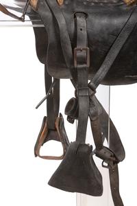 [CIVIL WAR]. Enlisted McClellan Saddle with full rawhide seat, black leather side skirts, and stirrup covers. 1859.