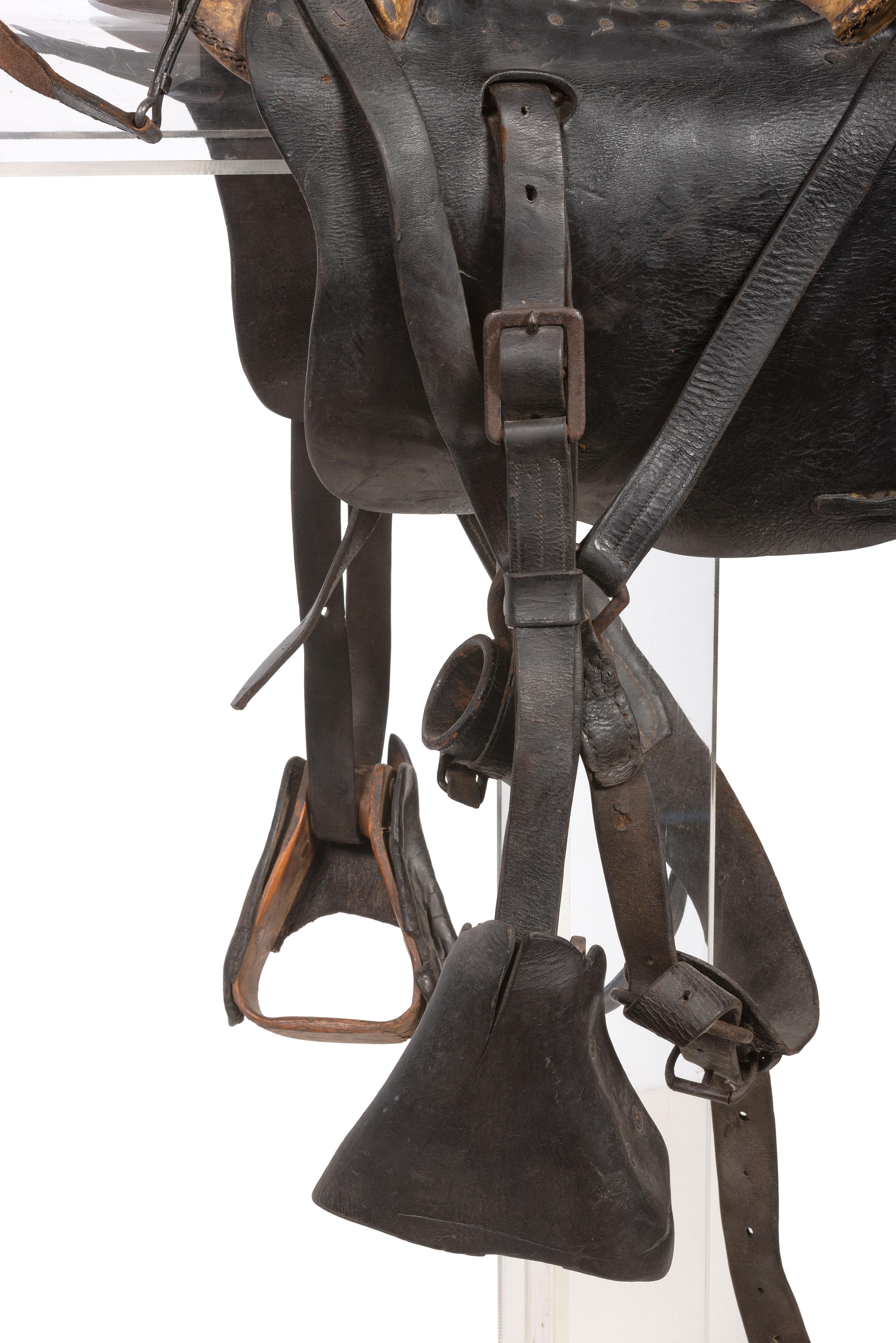 [CIVIL WAR]. Enlisted McClellan Saddle with full rawhide seat, black leather side skirts, and stirrup covers. 1859.