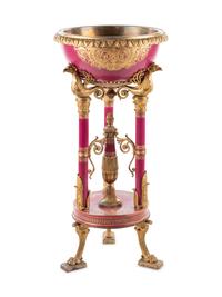 A Sèvres Style Gilt Bronze Mounted Porcelain Jardinière on Stand