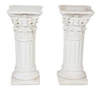 A Pair of Cast Stone Corinthian Capital Column Form Pedestals Height 29 x width 13 x depth 13 inches.