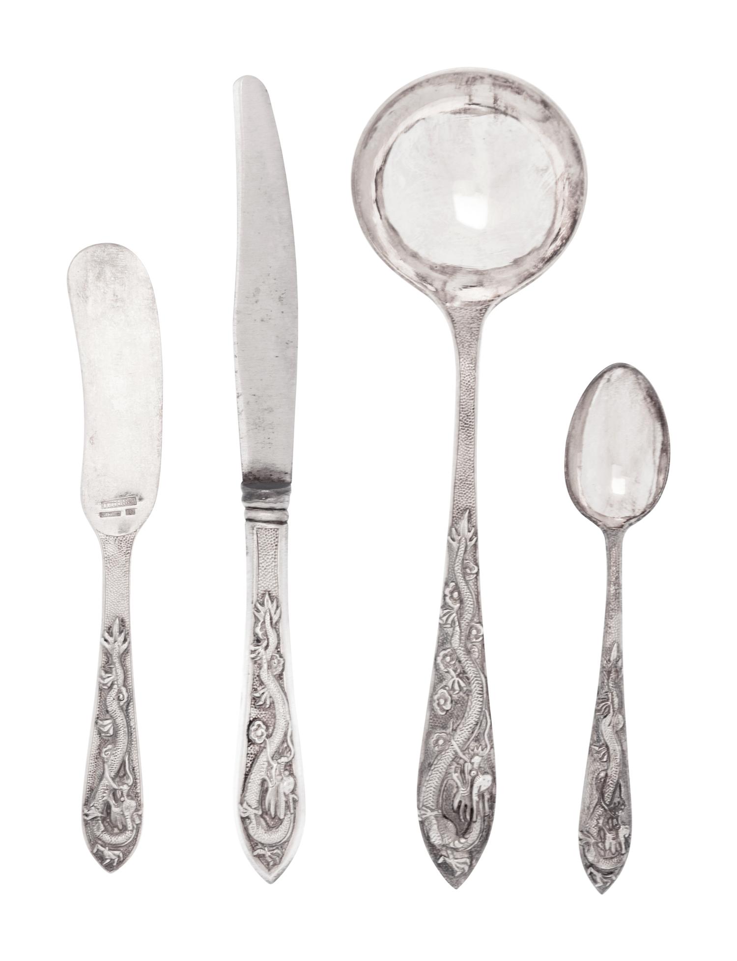A Chinese Export Silver Teh Ling Flatware Service