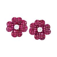 VAN CLEEF & ARPELS, RUBY AND DIAMOND 'MYSTERY SET' FLOWER CLIP EARRINGS